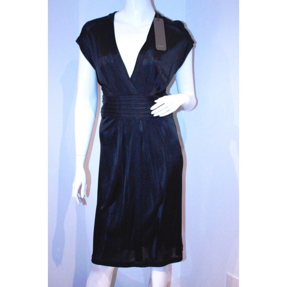 $500 SEVENTY Black DRESS Waistband EVENING V-Neck ( 44 )